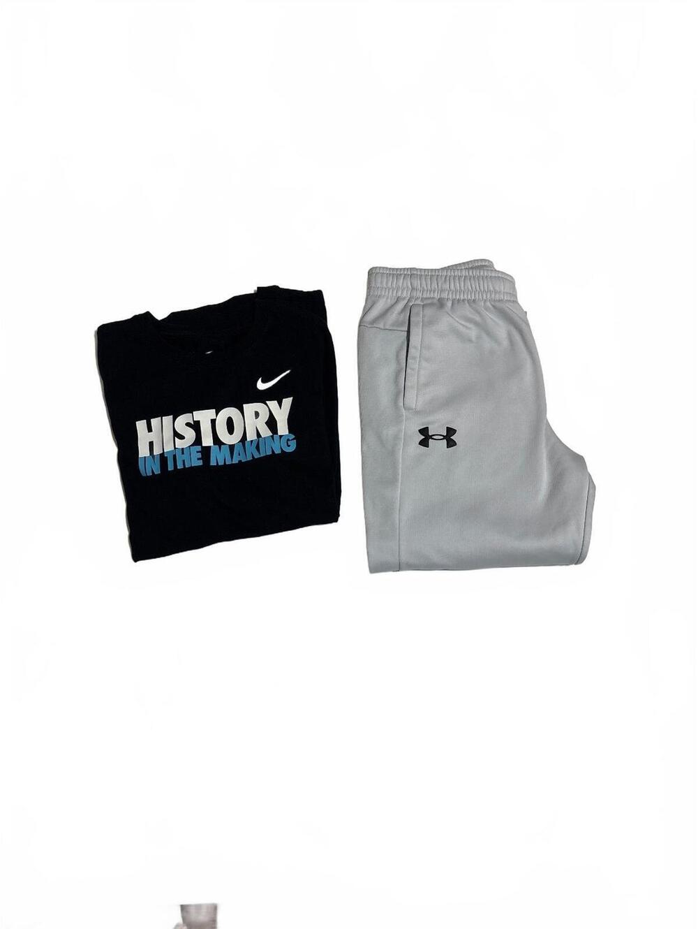 Nike Under Armour Boys Sz 14/16 Clothing Lot Dri-Fit Tee Gray Joggers Outfit YXL